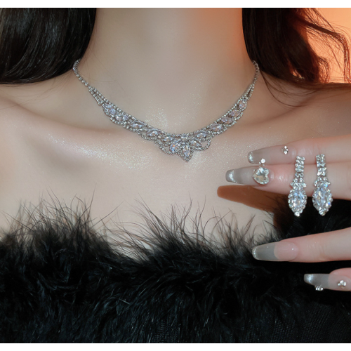 Women's White Fashion Wedding Jewelry Luxury Crystal Pearl Necklace/Earrings Ladies Jewelry Sets for Bridal