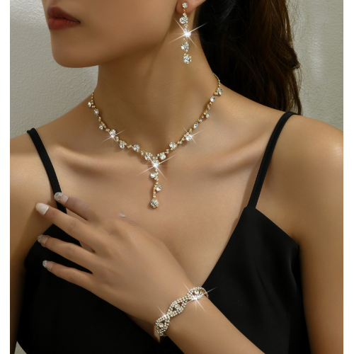 Women's Gold Color Fashion Wedding Jewelry Luxury Crystal Pearl Necklace/Bracelet/Ring/Earrings Ladies Jewelry Sets for Bridal Women's Gold Color Fashion Wedding Jewelry Luxury Crystal Pearl Necklace/Bracelet/Ring/Earrings Ladies Jewelry Sets for Bridal
