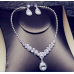 Women's Silver Color Fashion Wedding Jewelry Luxury Crystal Pearl Necklace/Earrings Ladies Jewelry Sets for Bridal