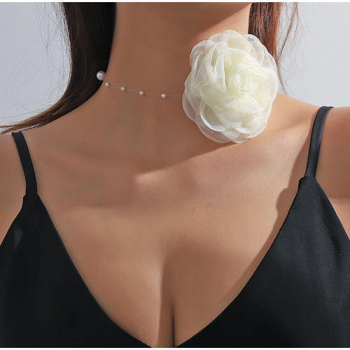 Gothic White Rose Flower Clavicle Chain Necklace for Women Adjustable Sexy Choker Mariage Jewelry Gift Fashion Accessories