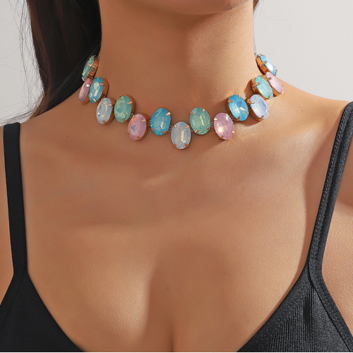 New Shiny Blue Heart Necklace Ladies Exquisite Clavicle Chain Necklace Jewelry for Ladies Gift