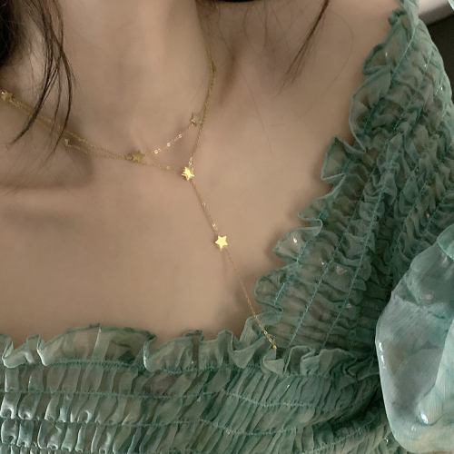 New Gold Star Necklace Double Tassel Ladies Exquisite Clavicle Chain Necklace Jewelry for Ladies Gift New Gold Star Necklace Double Tassel Ladies Exquisite Clavicle Chain Necklace Jewelry for Ladies Gift