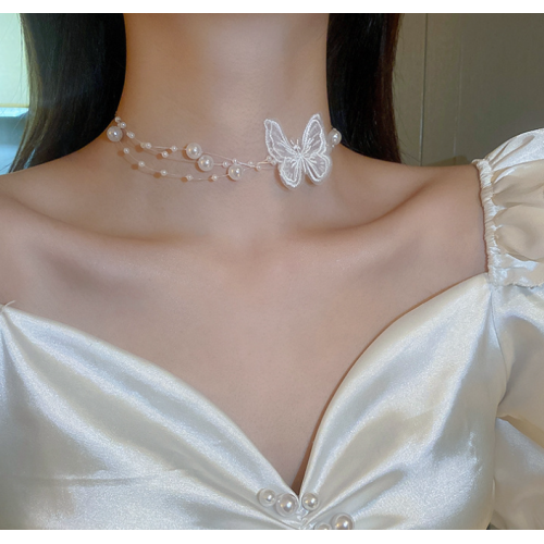 New White Pearl Butterfly Necklace Ladies Exquisite Clavicle Chain Necklace Jewelry for Ladies Gift