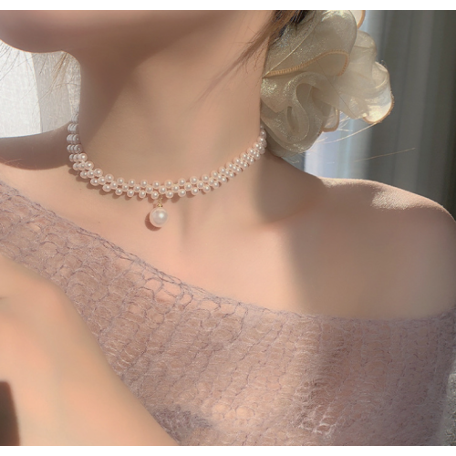 New White Pearl Three Layer Necklace Ladies Exquisite Clavicle Chain Necklace Jewelry for Ladies Gift
