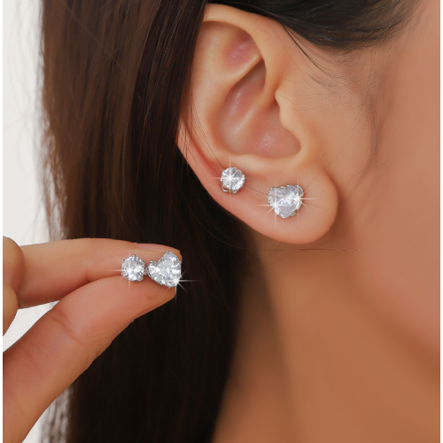 Sparkling Women's Cubic Zirconia Heart Stud Earrings Gorgeous Female Wedding Party Fashion Ear Piercing Accessories New Jewelry