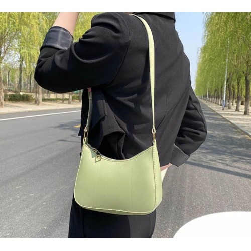 Green Retro Solid Color PU Leather Shoulder Underarm Bag Women's Fashion Handbags Casual Hobos Purses and Handbag Ladies Hand Bags