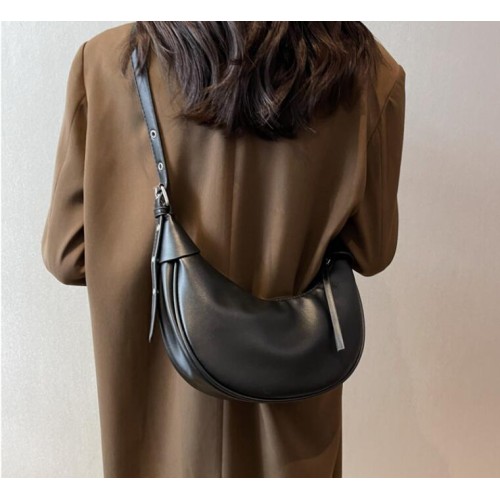 Black Summer Pleated Handlebags For Women PU Cloud Bags Leisure Armpit Bag Shopping Shoulder Bags Dumpling Handbag Female