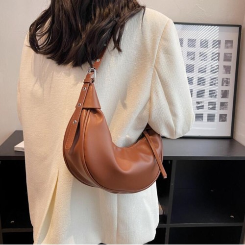 Brown Summer Pleated Handlebags For Women PU Cloud Bags Leisure Armpit Bag Shopping Shoulder Bags Dumpling Handbag Female