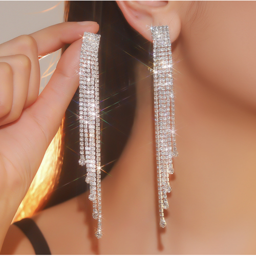 Fashion Luxury White Tassel CZ Drop Earrings New Engagement Wedding Ear Accessories for Women Fancy Anniversary Gift