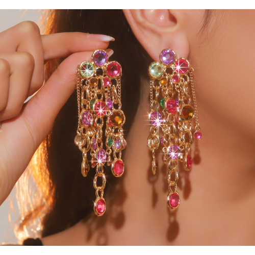 Fashion Luxury Multicolor Tassel CZ Drop Earrings New Engagement Wedding Ear Accessories for Women Fancy Anniversary Gift
