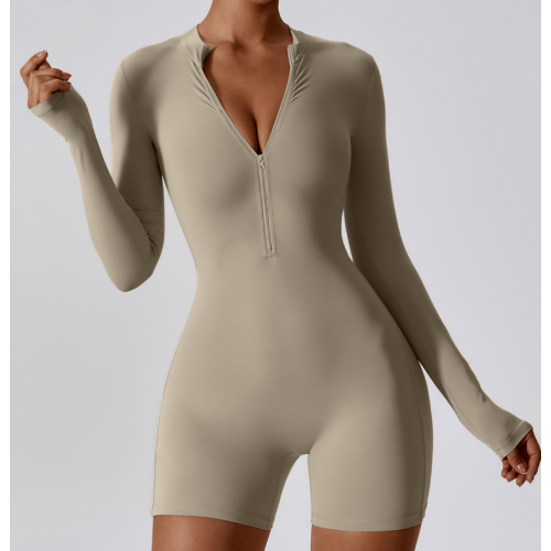 2pcs Beige Yoga Sets Womens Outfits Peach Hip Lifting Suit Neck Hanging Sports Bra Shockproof Quick Drying Shorts Set Female Tracksuit