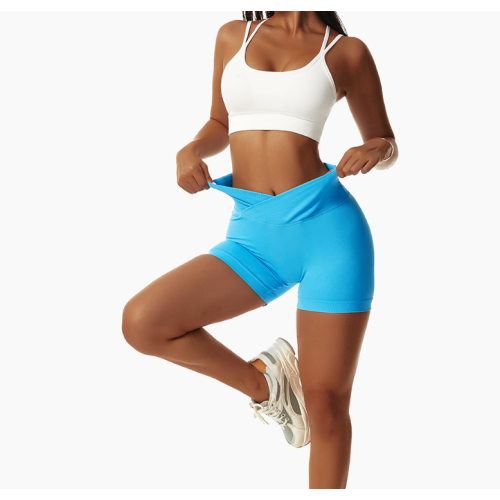 Blue Women Sports Shorts High Waist Yoga Shorts Slim Fit Butt Lift Gym Running High Elastic Biker Shorts