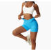 Blue Women Sports Shorts High Waist Yoga Shorts Slim Fit Butt Lift Gym Running High Elastic Biker Shorts