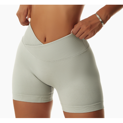 Beige Women Sports Shorts High Waist Yoga Shorts Slim Fit Butt Lift Gym Running High Elastic Biker Shorts
