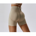 Beige Women Sports Shorts High Waist Yoga Shorts Slim Fit Butt Lift Gym Running High Elastic Biker Shorts