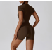 Yoga Set Brown Women Fitness Rompers Sexy One Piece Strap Tummy Control Padded Sports Bra Workout JumpSuits Sportswear