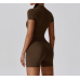 Yoga Set Brown Women Fitness Rompers Sexy One Piece Strap Tummy Control Padded Sports Bra Workout JumpSuits Sportswear