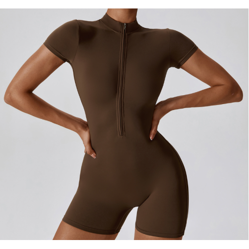 Yoga Set Brown Women Fitness Rompers Sexy One Piece Strap Tummy Control Padded Sports Bra Workout JumpSuits Sportswear