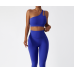 Blue Ladies Sports Bra Sexy Criss Cross Straps Back High Support Impact Yoga Underwear Running Fitness Gym Padded Bralette