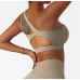 Beige Ladies Sports Bra Sexy Criss Cross Straps Back High Support Impact Yoga Underwear Running Fitness Gym Padded Bralette