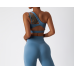 Ladies Sports Blue Bra Sexy Criss Cross Straps Back High Support Impact Yoga Underwear Running Fitness Gym Padded Bralette