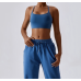 Dark Blue Ladies Sports Bra Sexy Criss Cross Straps Back High Support Impact Yoga Underwear Running Fitness Gym Padded Bralette