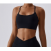 Black Ladies Sports Bra Sexy Criss Cross Straps Back High Support Impact Yoga Underwear Running Fitness Gym Padded Bralette