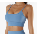 Blue Ladies Sports Bra Sexy Criss Cross Straps Back High Support Impact Yoga Underwear Running Fitness Gym Padded Bralette