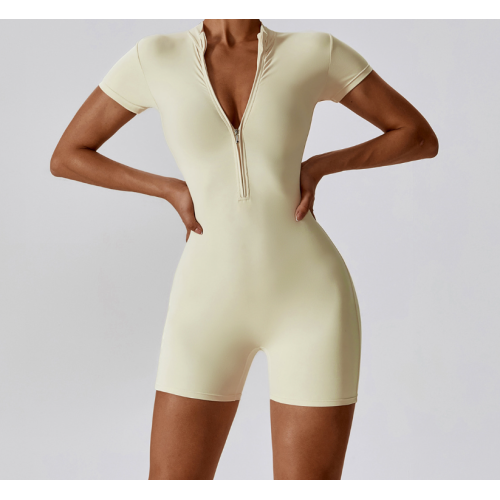 Yoga Set Beige Women Fitness Rompers Sexy One Piece Strap Tummy Control Padded Sports Bra Workout JumpSuits Sportswear