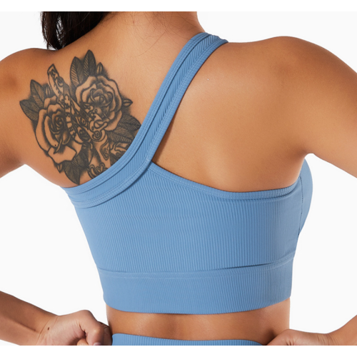 Blue Ladies Sports Bra Sexy Criss Cross Straps Back High Support Impact Yoga Underwear Running Fitness Gym Padded Bralette
