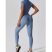 Yoga Set Blue Women Fitness Rompers Sexy One Piece Strap Tummy Control Padded Sports Bra Workout JumpSuits Sportswear