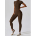 Yoga Set Brown Women Fitness Rompers Sexy One Piece Strap Tummy Control Padded Sports Bra Workout JumpSuits Sportswear