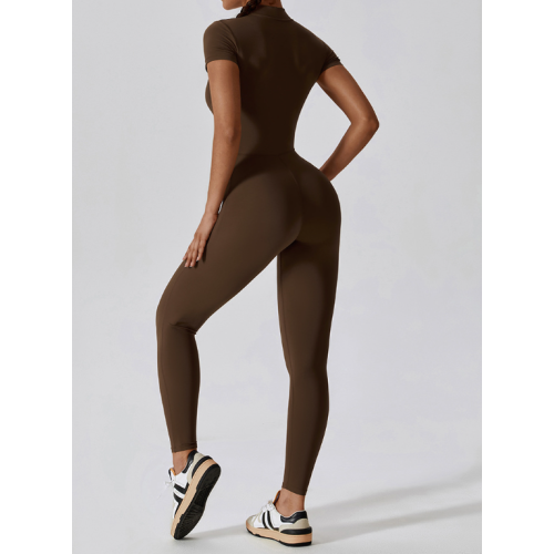 Yoga Set Brown Women Fitness Rompers Sexy One Piece Strap Tummy Control Padded Sports Bra Workout JumpSuits Sportswear