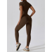 Yoga Set Brown Women Fitness Rompers Sexy One Piece Strap Tummy Control Padded Sports Bra Workout JumpSuits Sportswear