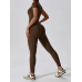 Yoga Set Brown Women Fitness Rompers Sexy One Piece Strap Tummy Control Padded Sports Bra Workout JumpSuits Sportswear