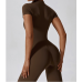 Yoga Set Brown Women Fitness Rompers Sexy One Piece Strap Tummy Control Padded Sports Bra Workout JumpSuits Sportswear