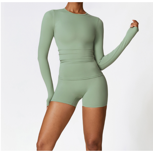 2pcs Green Yoga Sets Womens Outfits Peach Hip Lifting Suit Neck Hanging Sports Bra Shockproof Quick Drying Shorts Set Female Tracksuit