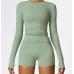 2pcs Green Yoga Sets Womens Outfits Peach Hip Lifting Suit Neck Hanging Sports Bra Shockproof Quick Drying Shorts Set Female Tracksuit