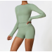 2pcs Green Yoga Sets Womens Outfits Peach Hip Lifting Suit Neck Hanging Sports Bra Shockproof Quick Drying Shorts Set Female Tracksuit