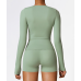 2pcs Green Yoga Sets Womens Outfits Peach Hip Lifting Suit Neck Hanging Sports Bra Shockproof Quick Drying Shorts Set Female Tracksuit
