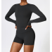 2pcs Black Yoga Sets Womens Outfits Peach Hip Lifting Suit Neck Hanging Sports Bra Shockproof Quick Drying Shorts Set Female Tracksuit