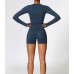 2pcs Dark Blue Yoga Sets Womens Outfits Peach Hip Lifting Suit Neck Hanging Sports Bra Shockproof Quick Drying Shorts Set Female Tracksuit