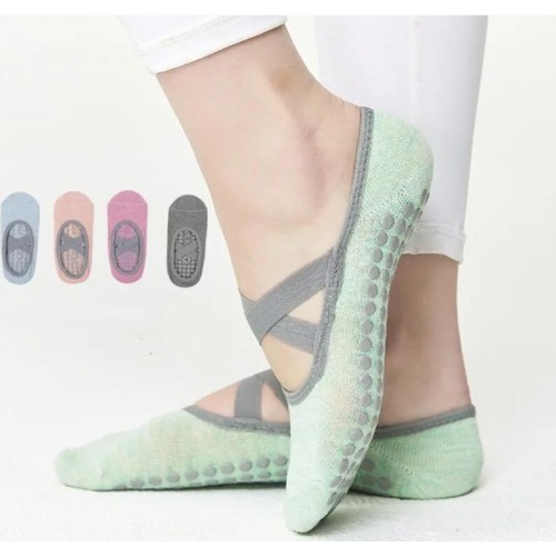 1 Pair Women Yoga Socks Silicone Sole Anti Slip Pilates Socks Sticky Bottom Workout Grip Socks with Ballet Cross