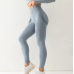 Light Gray Fitness Women Sport Seamless Leggings High Waist Elastic Solid Yoga Leggings Gym Jogging Quick Dry Push Up Slim Pants Female