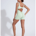 Green sports jumpsuit quick drying integrated V-shaped back running fitness suit tight fitting beautiful back yoga suit