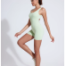 Green sports jumpsuit quick drying integrated V-shaped back running fitness suit tight fitting beautiful back yoga suit