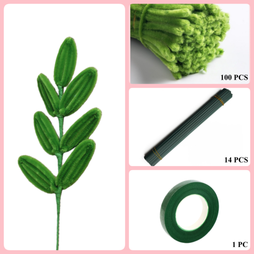 100 PCS * Pipe Cleaner Chenille Stems Handmade 7 Leaves Making Kit DIY Art Flower Bouquet Craft Set 