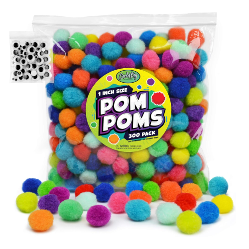[300 Pcs] 250 1 Inch Pom Poms & 50 Googly Eyes - Craft Pom Pom Balls - Pompoms for Crafts - Pom Pom for Crafts in Bright & Bold Assorted Colors - Large Pom Poms Arts and Crafts